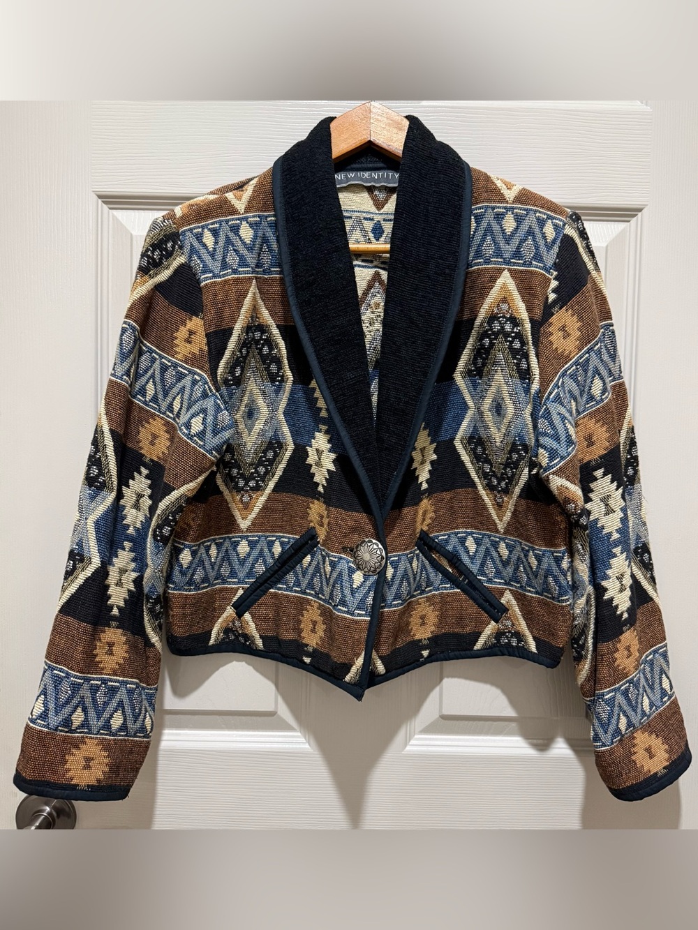 New Identity Jacket Womens S Brown Tapestry Vintage Southwestern Western Blazer⁠